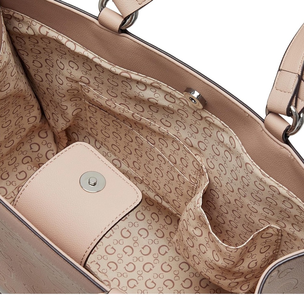 Guess Sestri Pebbled Luxury Satchel in shade Latte - Picture 4 of 8